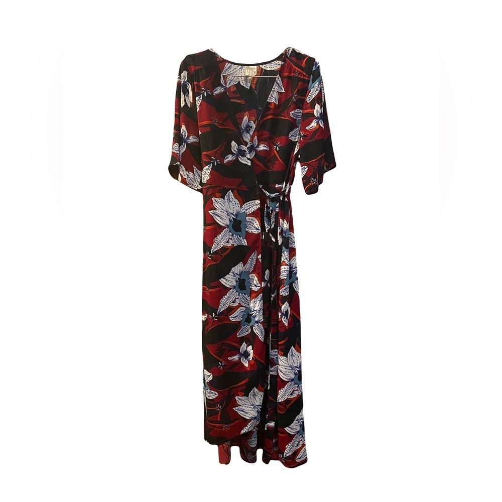 Japna XS Maxi Wrap floral dress - navy & light blue, white & red